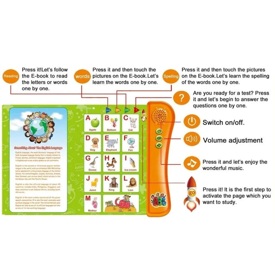 My English E-Book for Kids - Learning Book with Sound, Educational English Reading Book - Alphabets, Numbers, Animals, Fruits, shapes, Vehicles & Colors