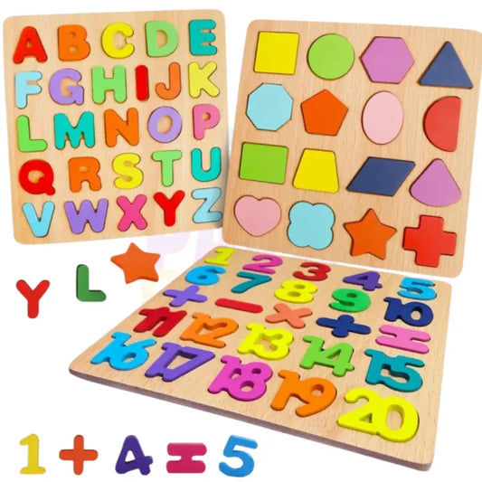 Alphabet & Number Wooden Puzzle Board-Montessori Matching Game