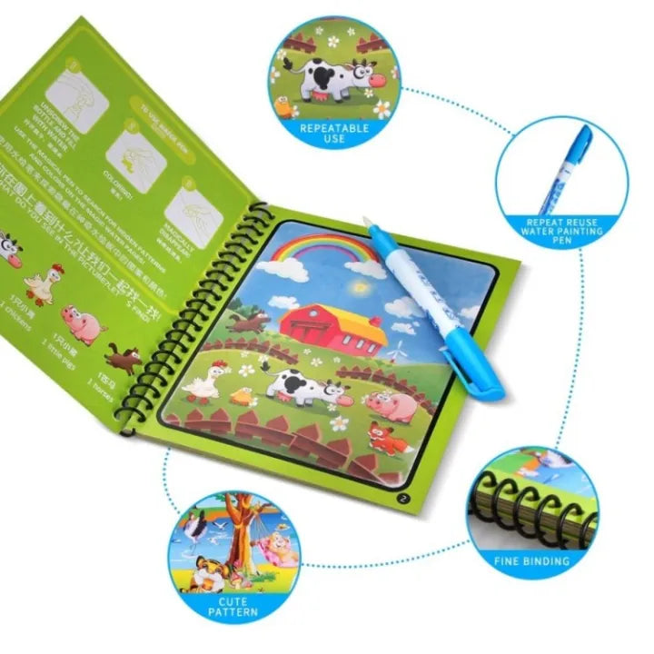 Magic Water Drawing Book, Reusable Doddle with Pen for Kids